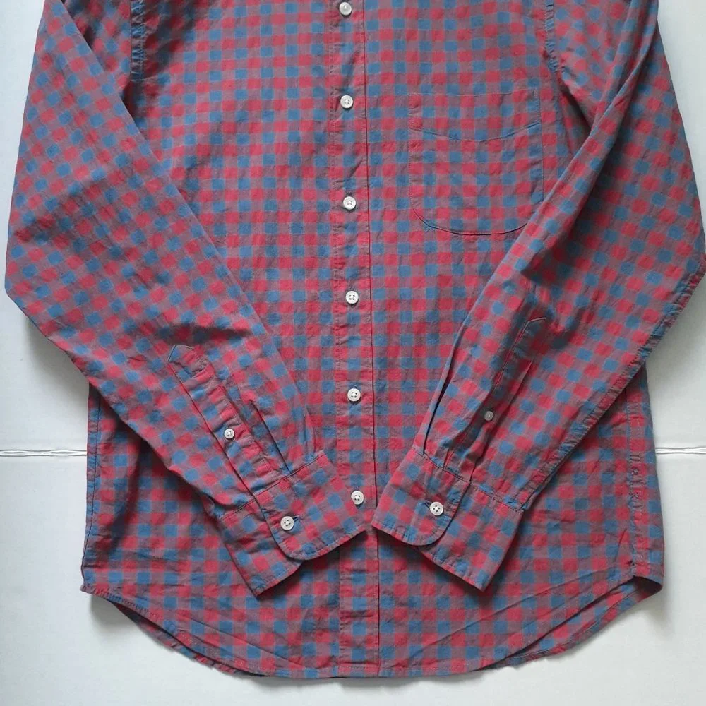 J. Crew Slim Untucked Organic Cotton Check Plaid Button Down Red Blue Size S